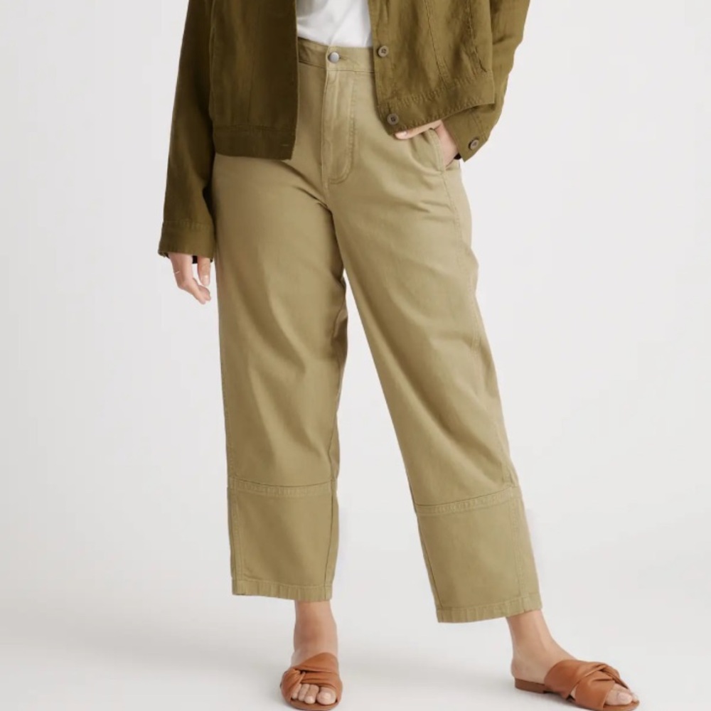 Olive Green Organic Stretch Cotton Twill Barrel Pants